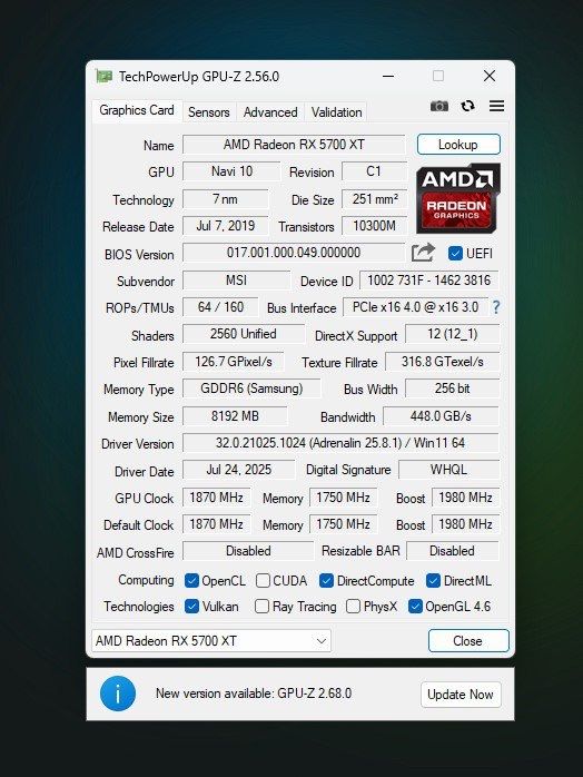 MSI Gaming X Radeon RX5700 XT 8GB