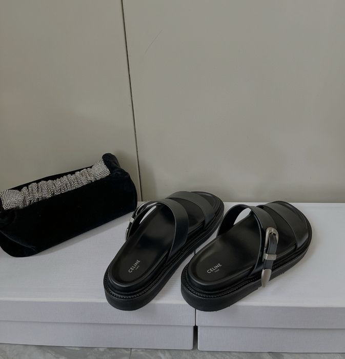 Celine Buckle Slides 2024 – Czarne klapki damskie skóra Warszawa