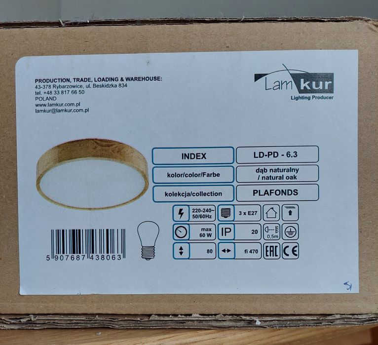 Plafon Eveline dąb 47 cm E27 Lamkur