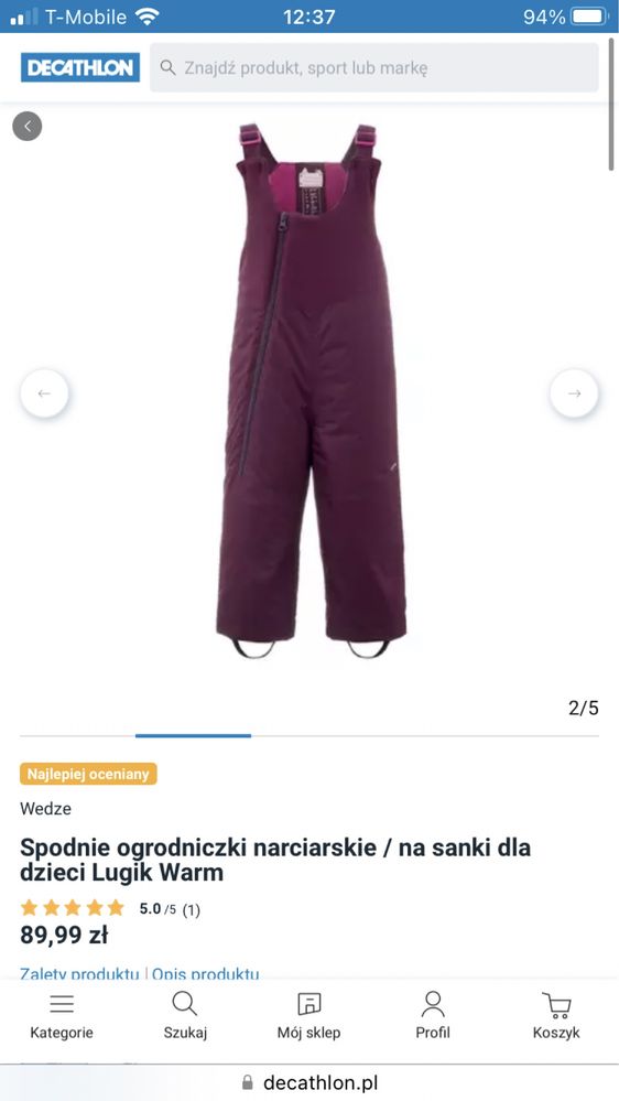 Spodnie od kombinezonu / narciarskie / na sanki Decathlon, r. 9-12 mcy