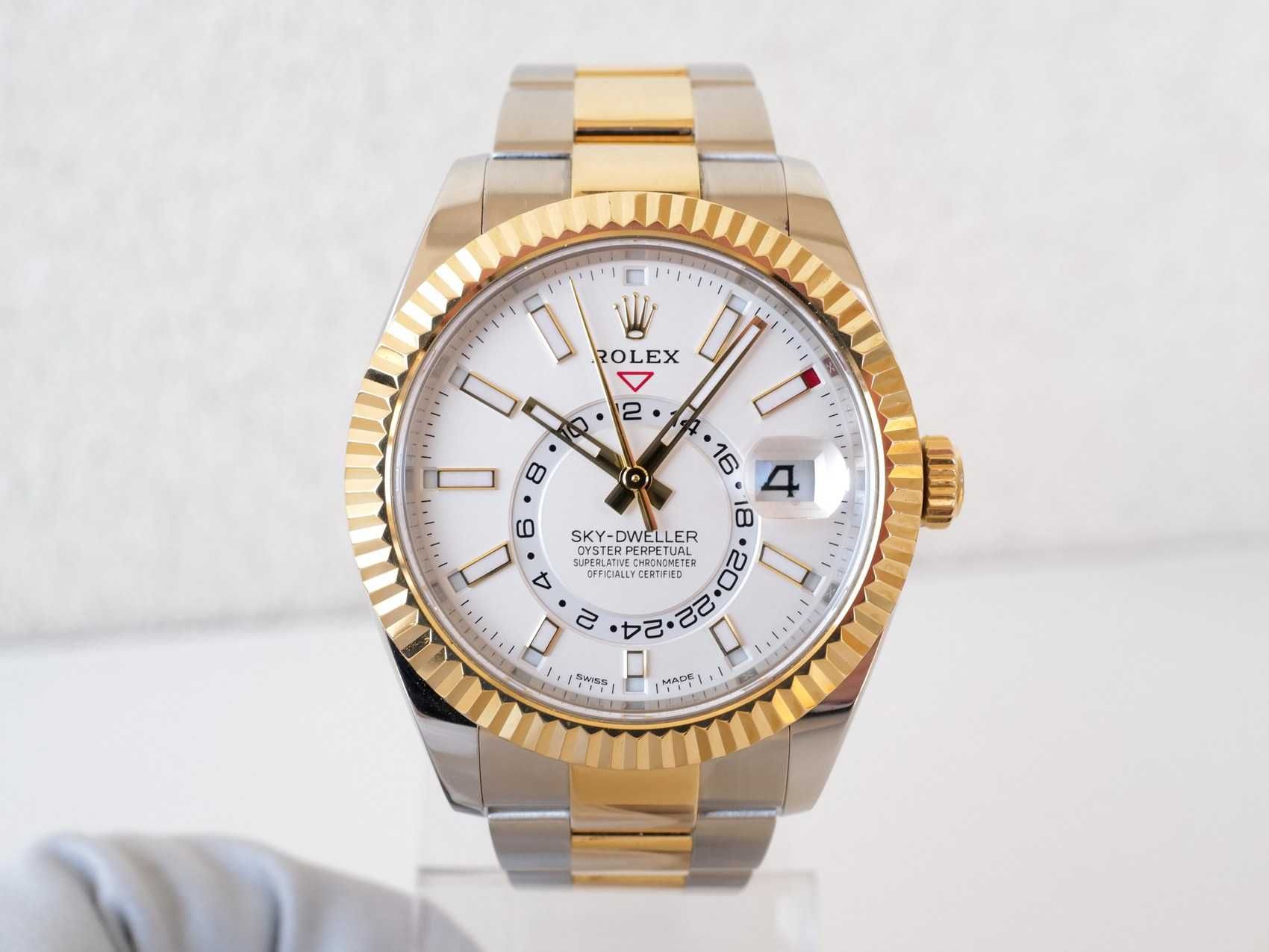 Rolex Sky-Dweller 42 mm Oyster Steel 18K Yellow Gold White Dial