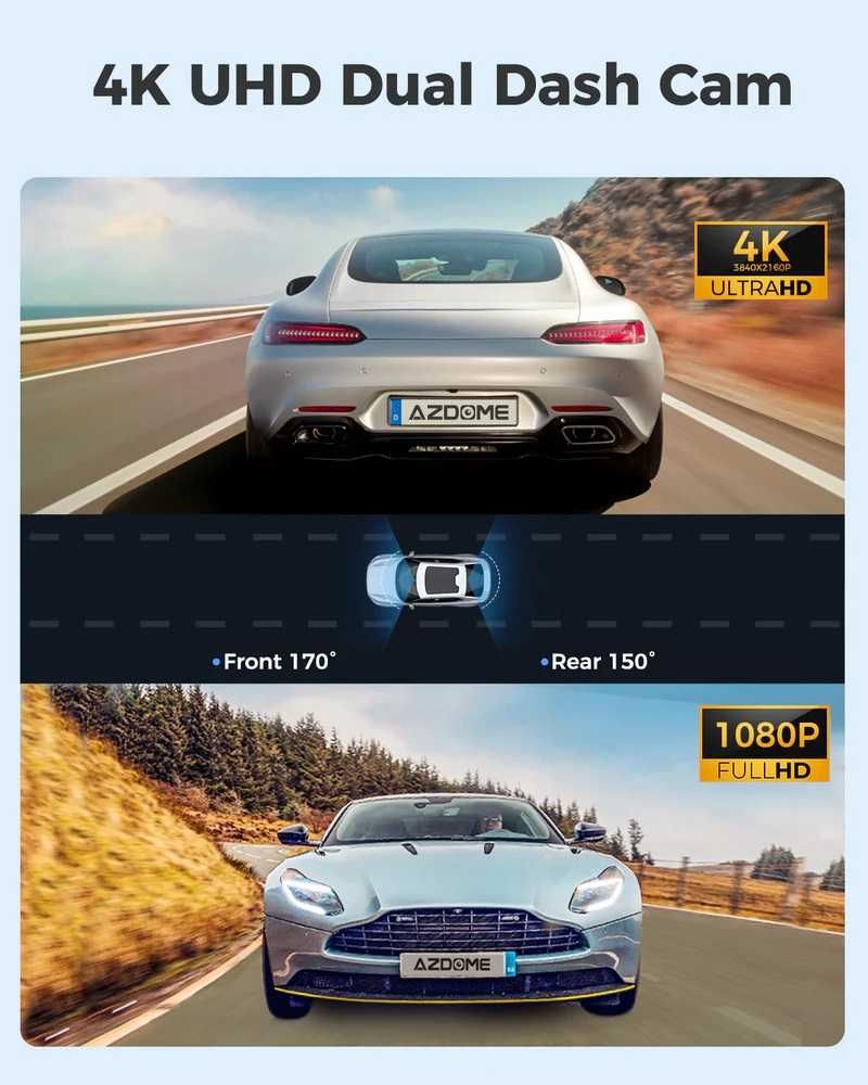 Wideorejestrator samochodowy AZDOME GS63HPRO  4K GPS przód TYŁ + 64GB