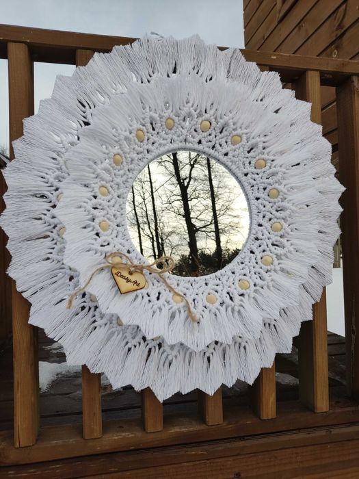 Duża ręcznie wykonana podwójna mandala z lustrem w stylu Boho