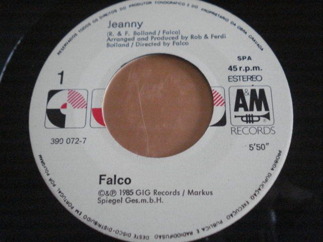 Disco Vinil Single de FALCO - "Jeanny" - 1985