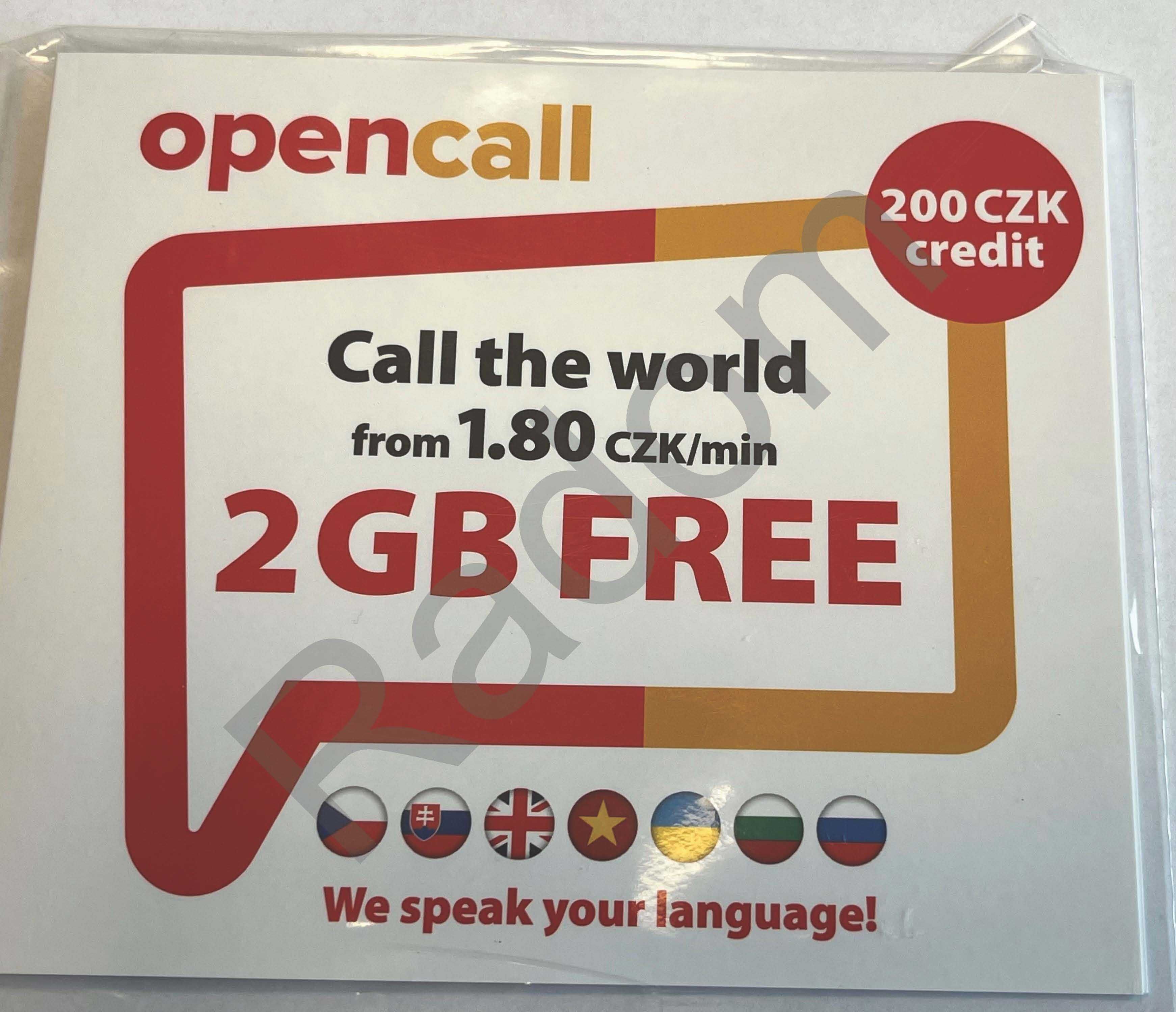 Czechy sim karta Opencall 200kc saldo 2GB czeski starter nowy sieci O2