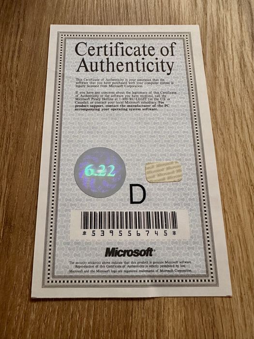 Microsoft MS-DOS 6.22 4 dyskietki i certyfikat