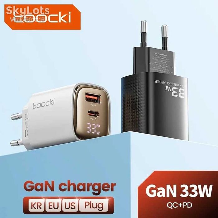 Зарядний пристрій Toocki 33W GaN USB C, цифровий дисплей.