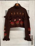 Brązowy sweter golf z haftami ZARA