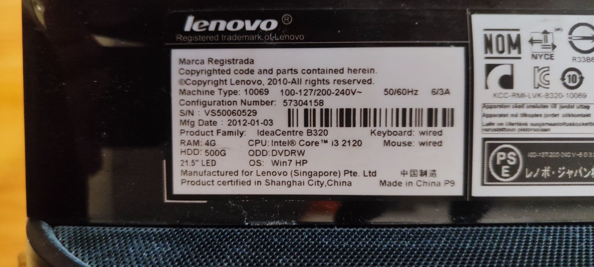 Komputer Lenovo B320, Intel i3, Win7 oryg, 4GB RAM, HDD 500GB, 21,5"