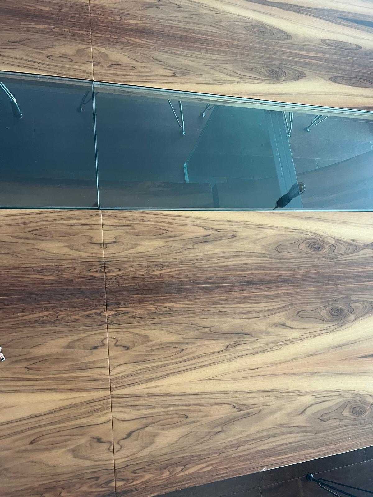Mesa de jantar madeira maciça e vidro