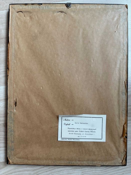 Obraz w ramie drewnianej za szkłem = wymiary : 29 cm x 39 cm