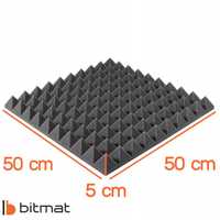 12× Mata akustyczna wygłuszająca Bitmat Piramida 50 x 50 x 5 cm szara