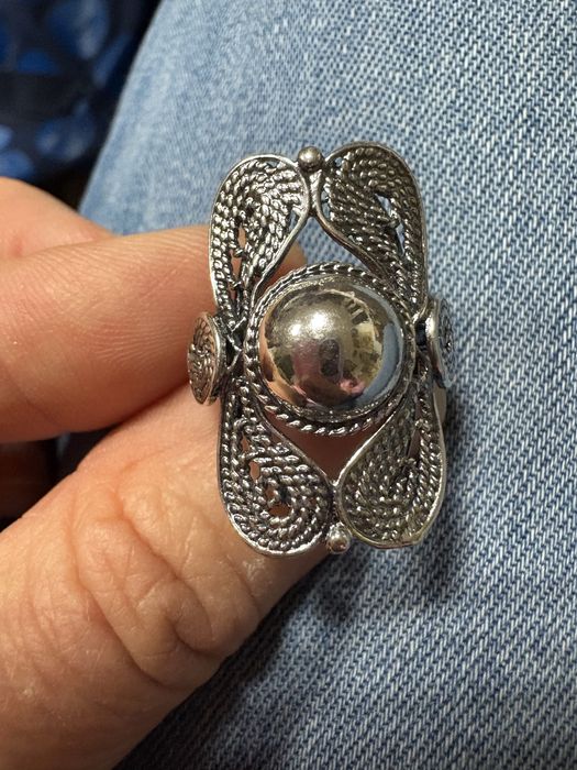 Stare srebro PRL stary srebrny pierścionek Warmet ? kopułka  vintage