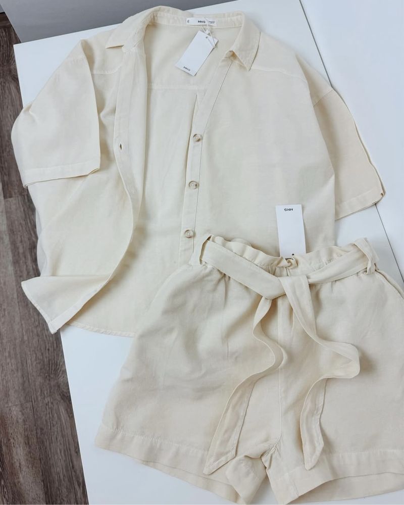 Костюм з льону Mango,Mango лляний костюм, сорочка льон,шорти лляні,