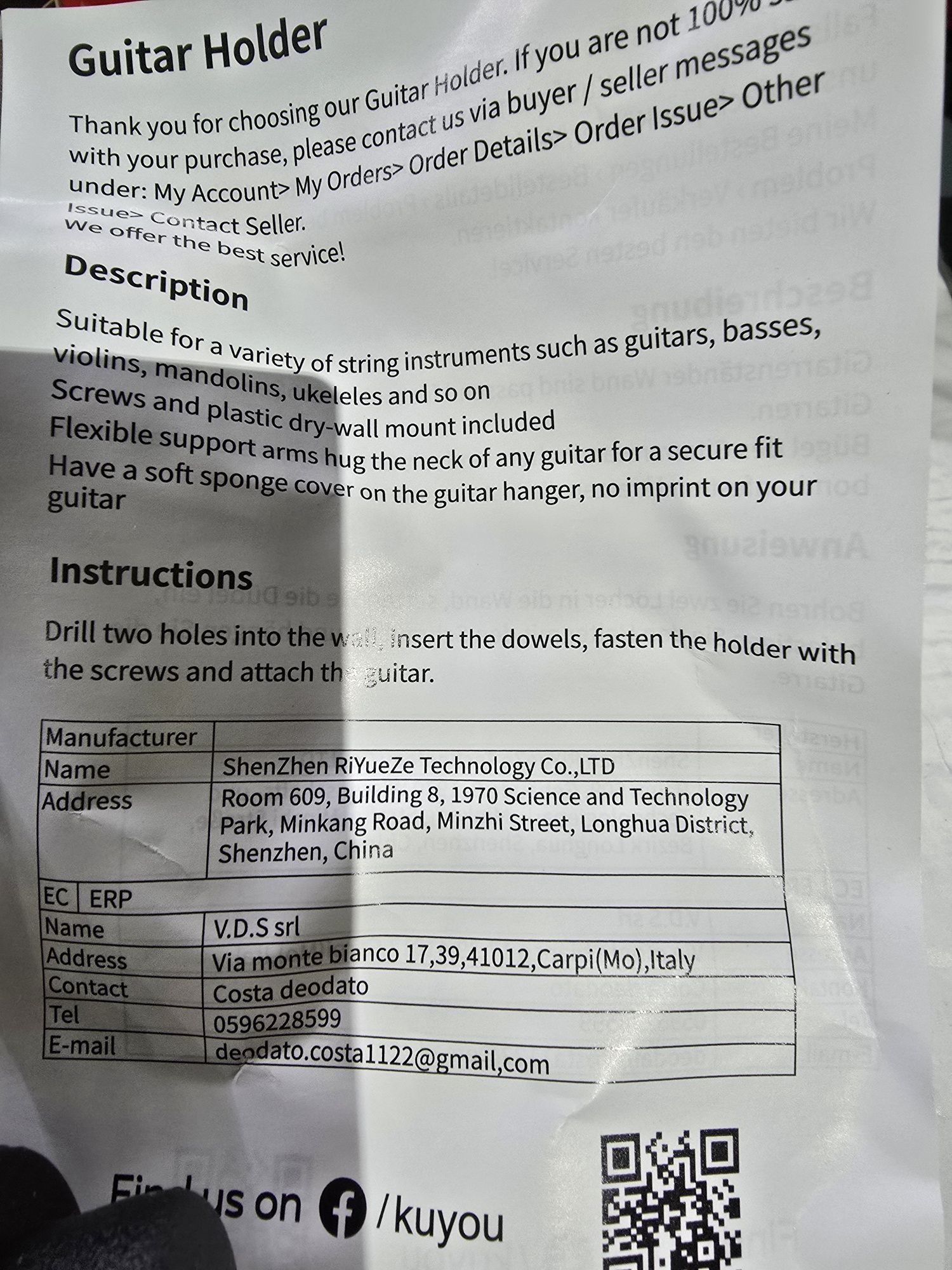 Wieszak na gitarę KUYOU 2sztuki.