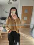 Sweter luźny oversize krótki ze stójką zapinany pod szyją wełna M L