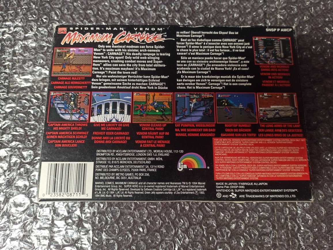 Snes Pal Spider-Man Maximum Carnage bardzo dobry stan. W pełni sprawna