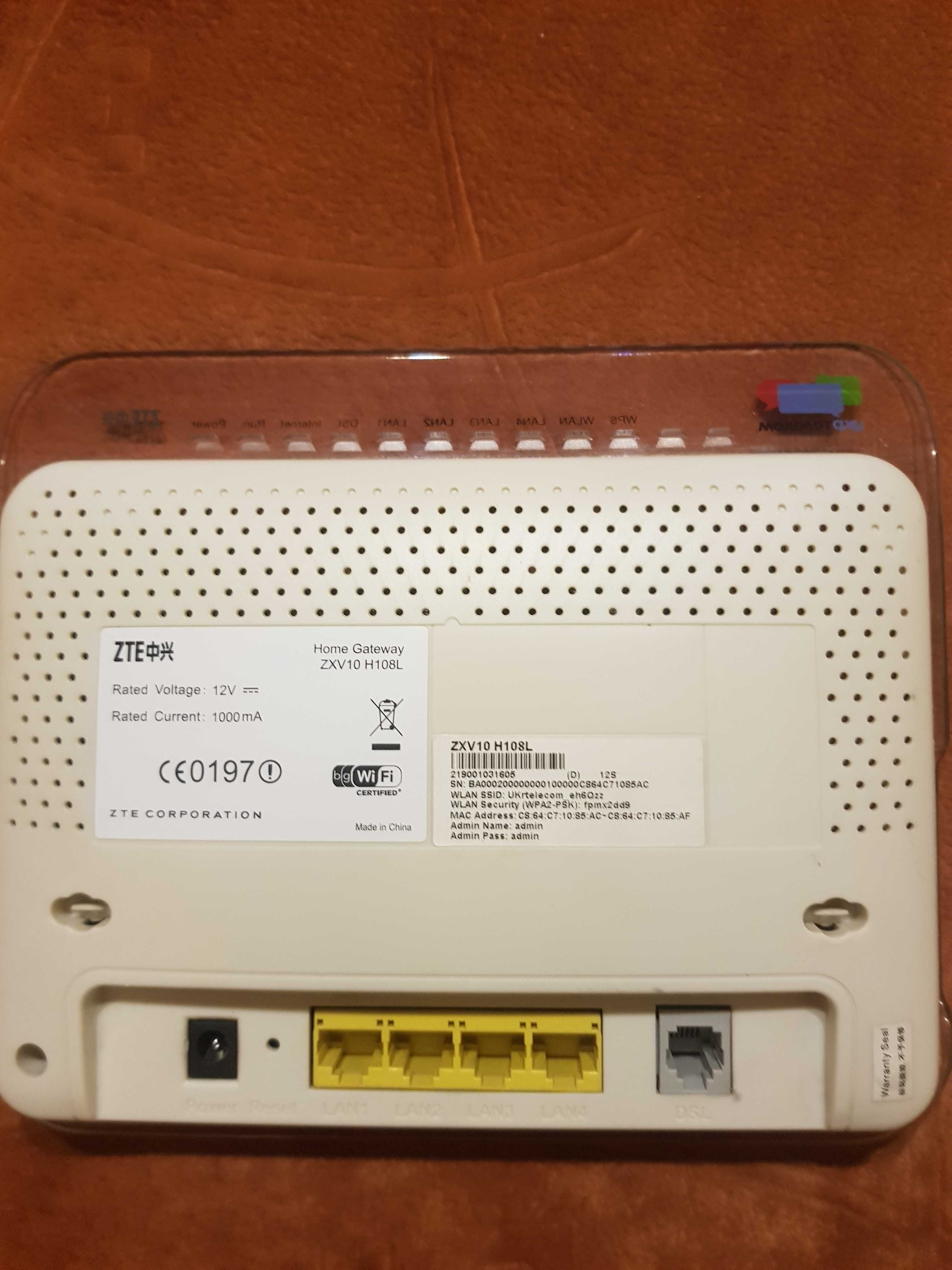 ADSL модем Wi-Fi роутер ZTE ZXV10 H108L