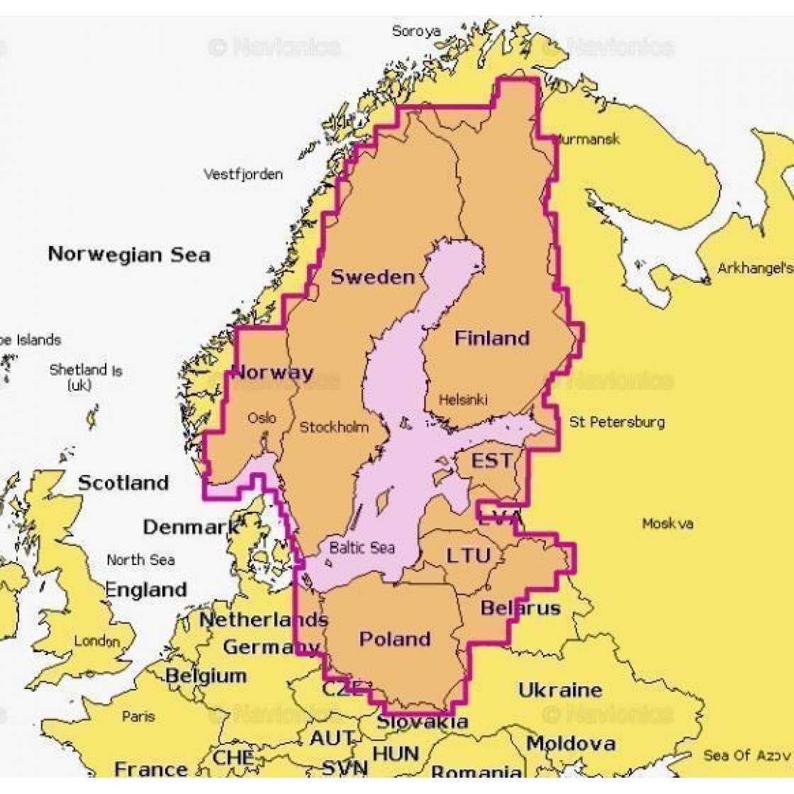 Mapa Navionics+ EU644L Polska, Bałtyk, Skandynawia