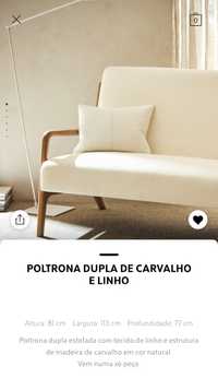 POLTRONA DUPLA DE CARVALHO E LINHO Zara Home NOVO