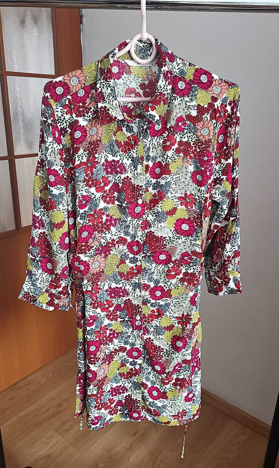 Sukienka kwiaty wiskoza XL wiązana bez wad rozporki