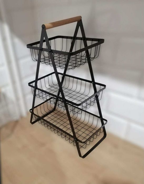 Kosz Na Owoce Warzywa Trzypoziomowy Koszyk Organizer Czarny