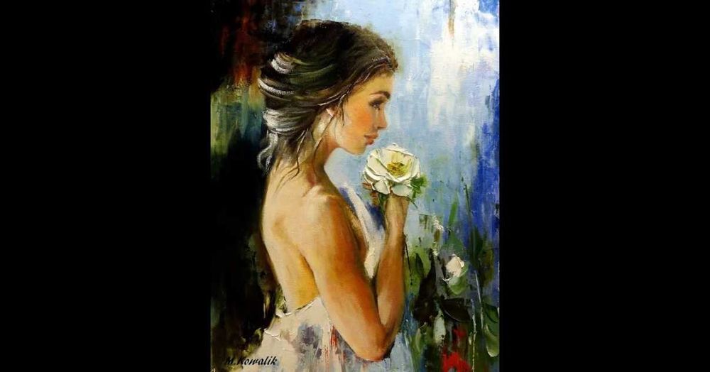Kowalik - Kamelia - 50x40cm Obraz Olejny Dziewczyna Akt Róża
