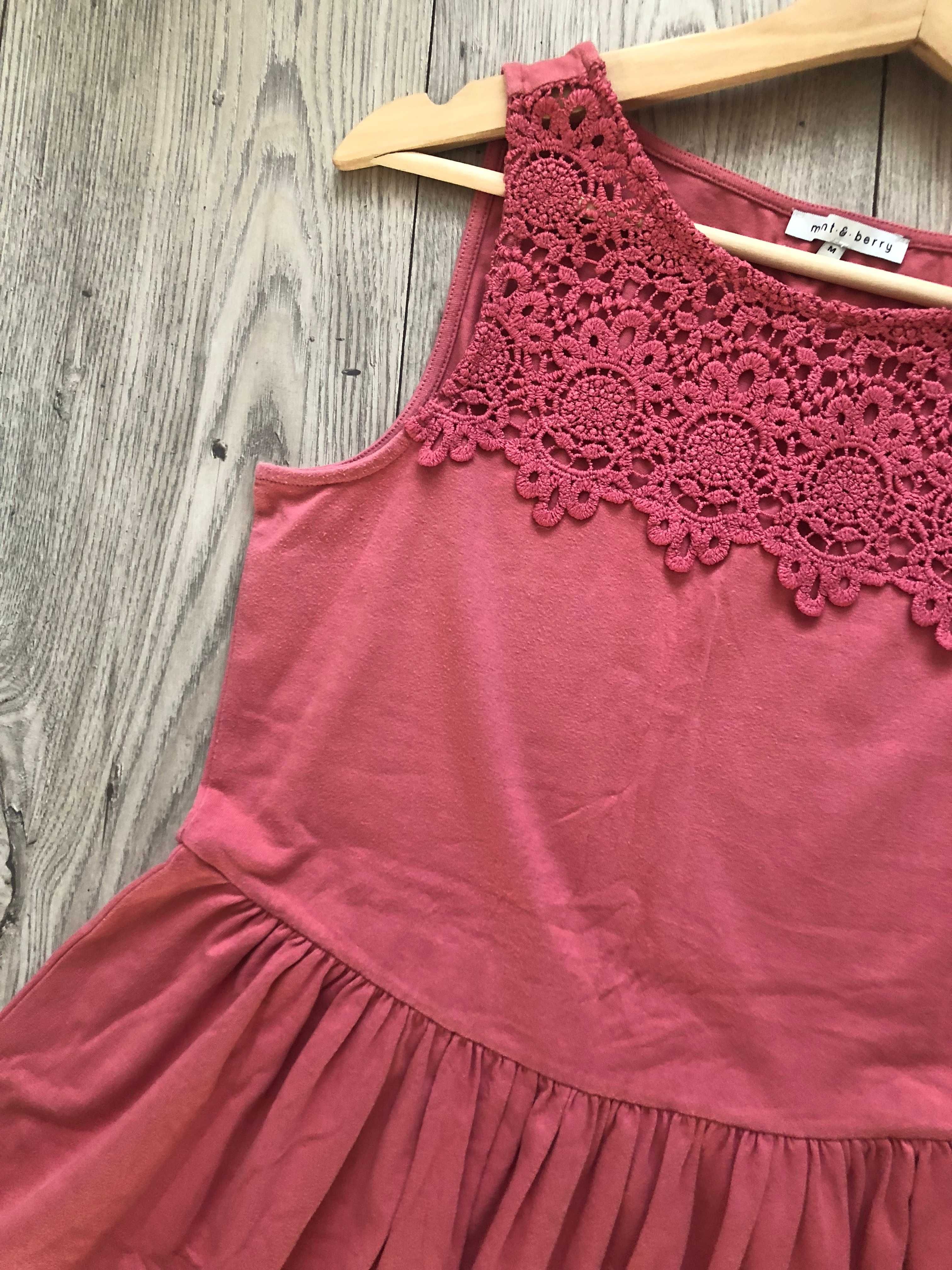 Sukienka Mint&berry Zalando brudny róż koronka gipiura haftowana 38 M