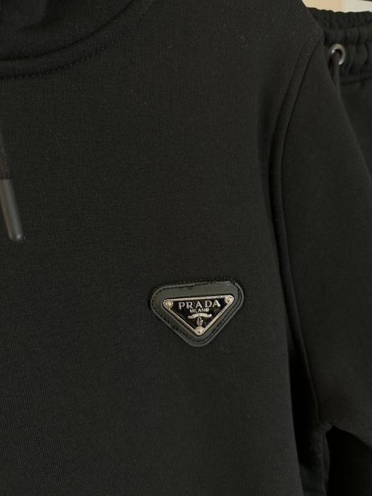 PRADA -60% Мужской зимний костюм на флисе,черный комплект флисовый топ