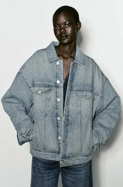 Теплая джинсовая куртка оверсайз Zara, XS-S, оригинал