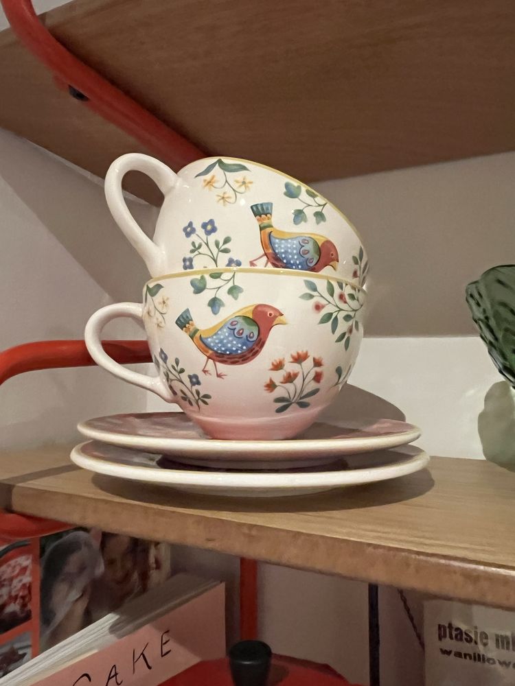 Dwie filiżanki DUKA Paradise ptaki folk retro