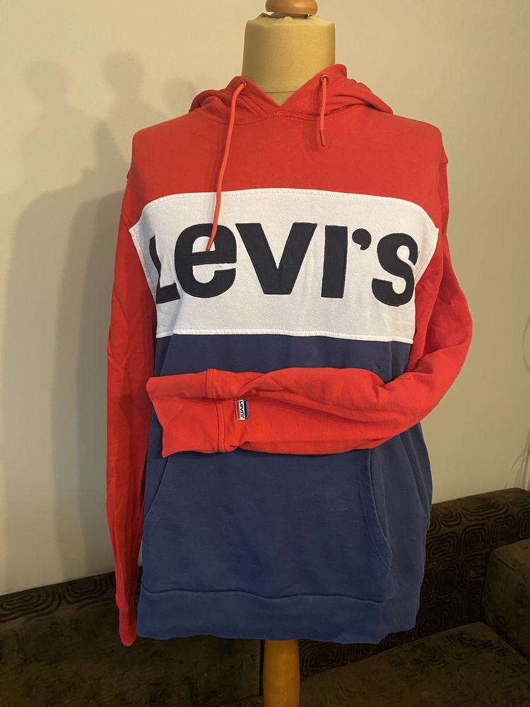 LEVIS bluza z kapturem kangurka bawełna czerwona granatowa biała XL