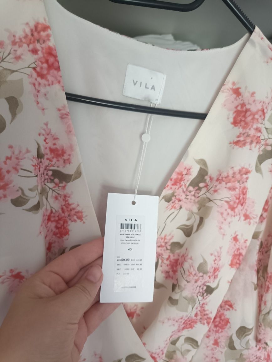 Vila rozmiar 38/40 M/L długa sukienka w kwiaty na chrzciny na wesele