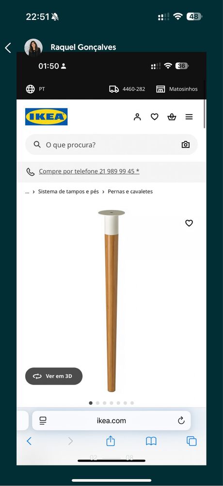 HILVER IKEA Perna de secretária, bambu, 70 cm