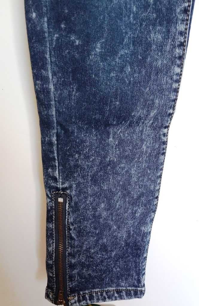 Marmurkowe Jeansy Rurki Jegginsy Guma S/M 36/38