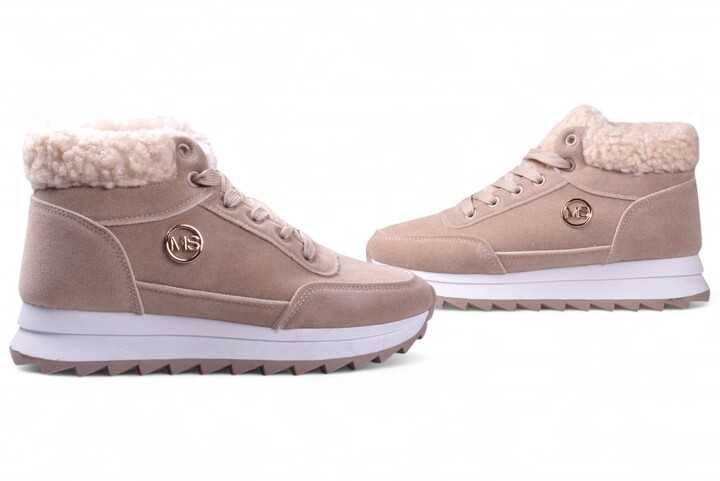 Buty Damskie Sneakersy MS Zimowe Ocieplane za kostkę beżowe r.36