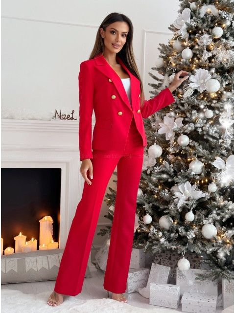 Garnitur czerwony EDAN  Balmain marynarka +spodnie dzwony L/40