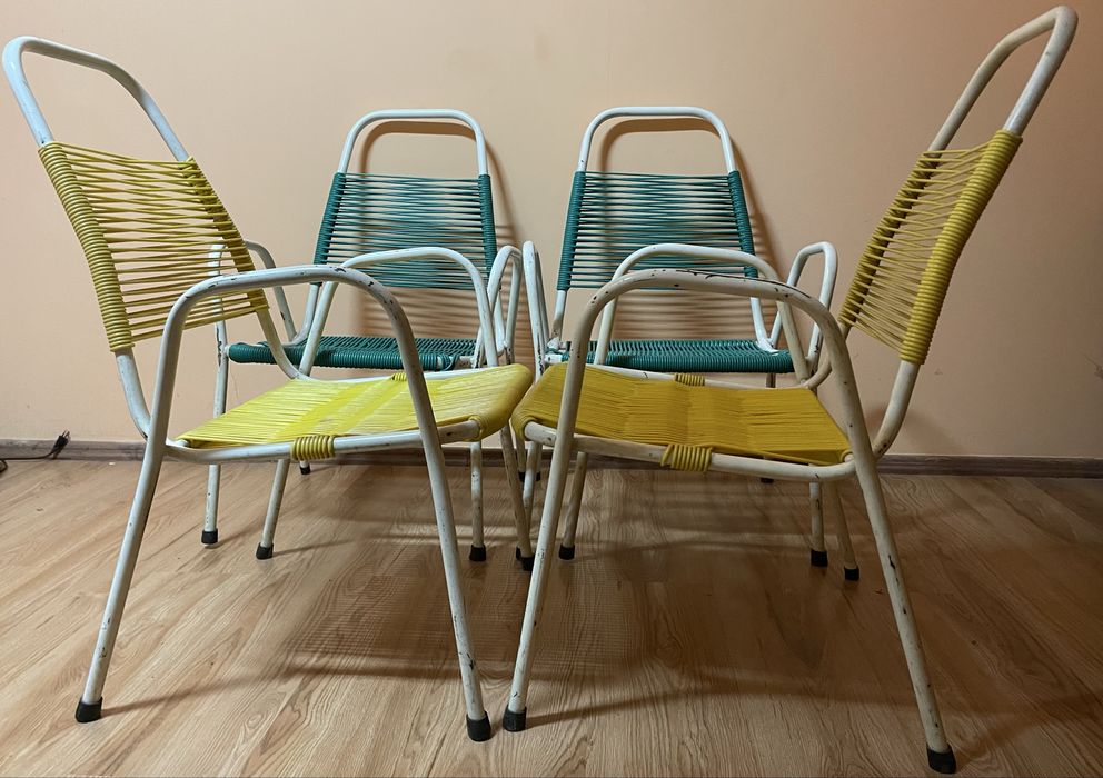 Krzesło żyłkowe  ogrodowe 4 sztuki vintage NRD DDR PRL