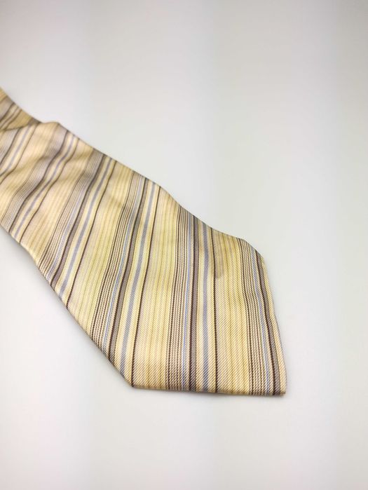 Altea żółty kremowy jedwabny krawat w paski am15