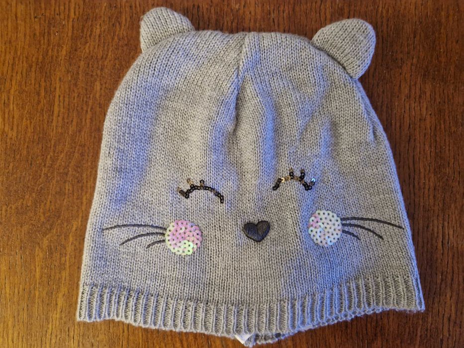Czapka dziewczęca szara kotek obwód 52 cm