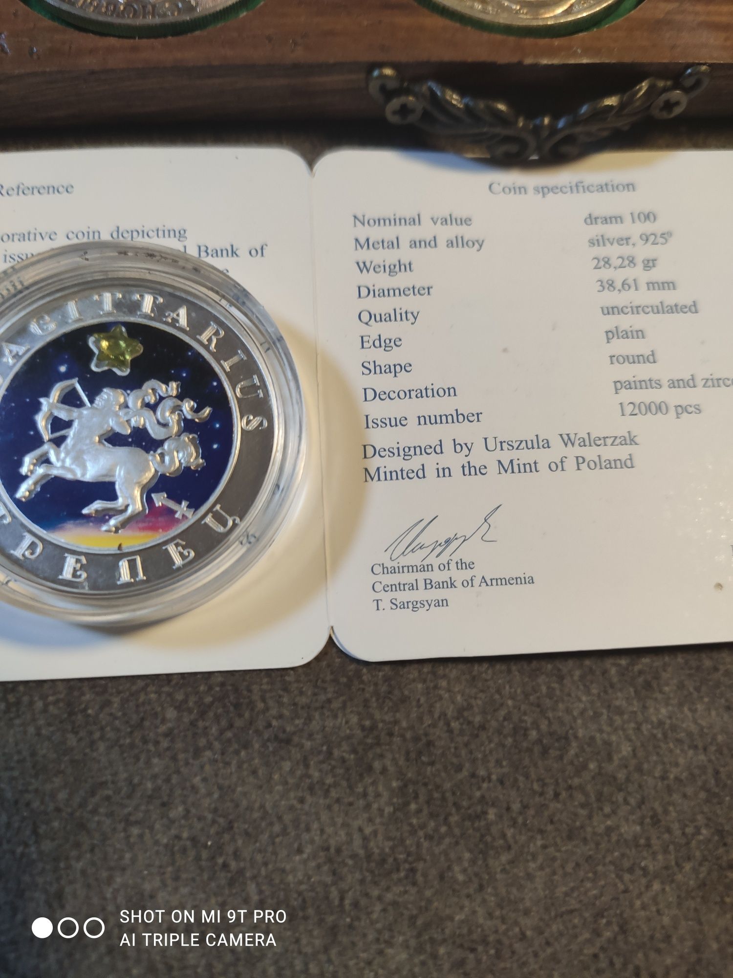 армения 100 драмов 2008 год стрелец серебро сертификат