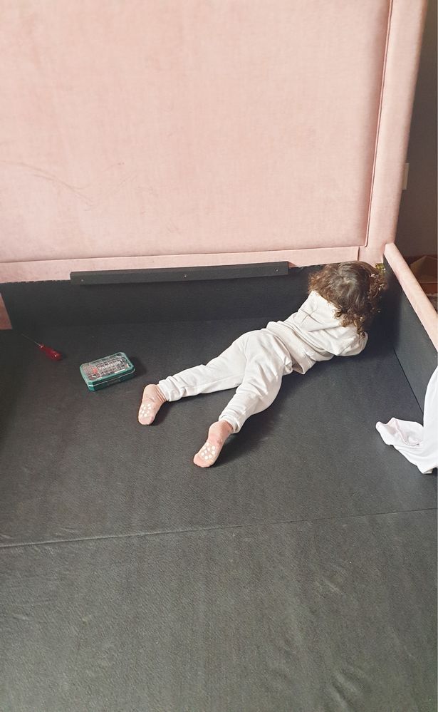 Cama Veludo Rosa com Estrado Elevatório ( arrumação )