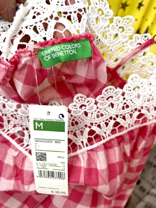 Блуза батист, натуральная с кружевом, Benetton летняя майка.