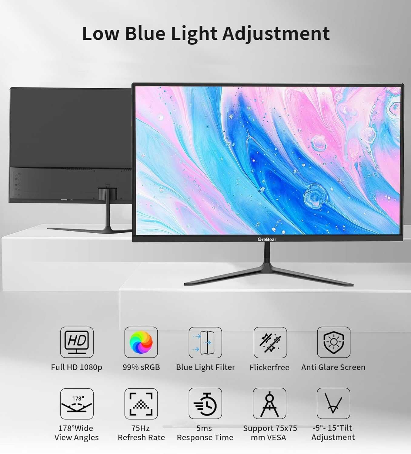 Monitor komputerowy ekran 24 cale NOWY GREBEAR REGULOWANY KĄT T10