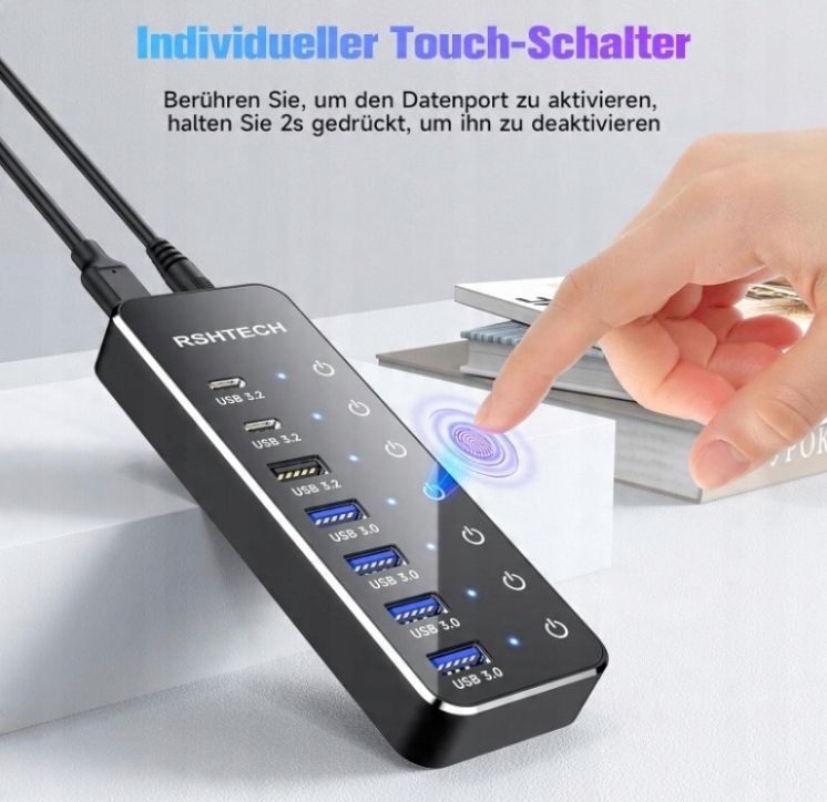 Koncentrator USB C 3.2 z zasilaczem RSHTECH 7 portów POWYSTAWOWY