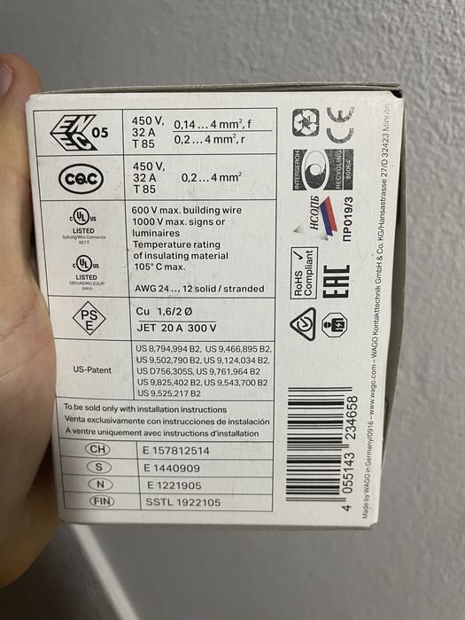 Ligadores WAGO 5×0,5-4mm 221-415 (CAIXA 25 UNIDADES)