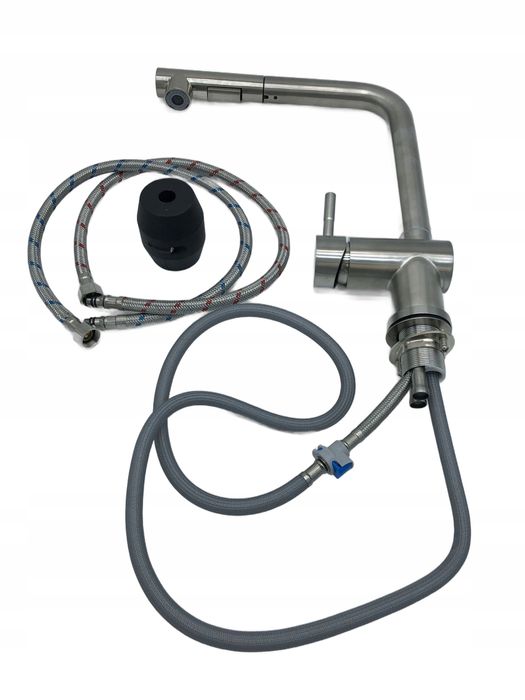 Bateria kuchenna Rozin nikiel szczotkowany z wyciąganą wylewką 360°