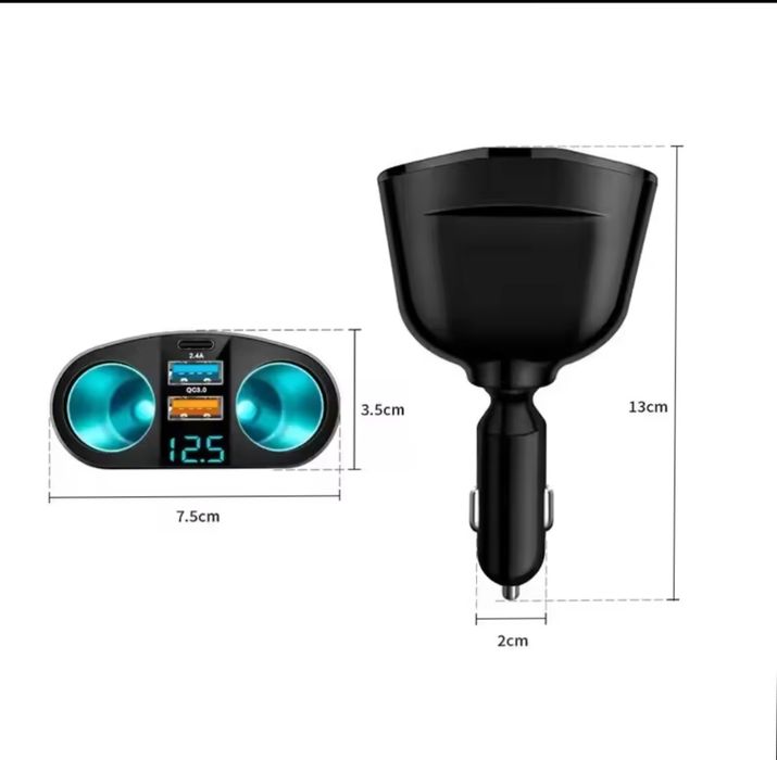 Адаптер автомобільний здвоєний з підсвічуванням