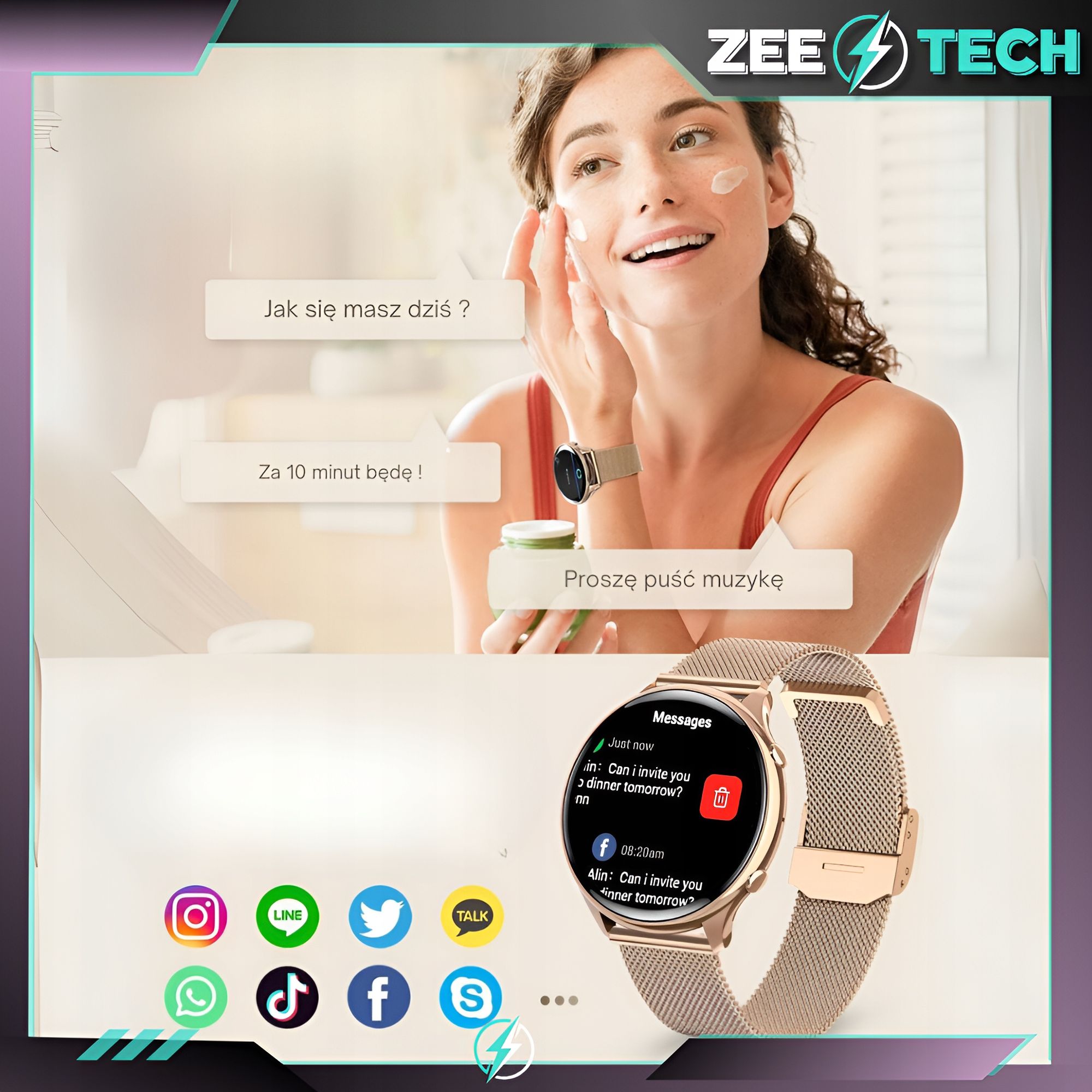 Smartwatch Zegarek Damski Rozmowy Pl Menu Sport Smart Watch + Szkło