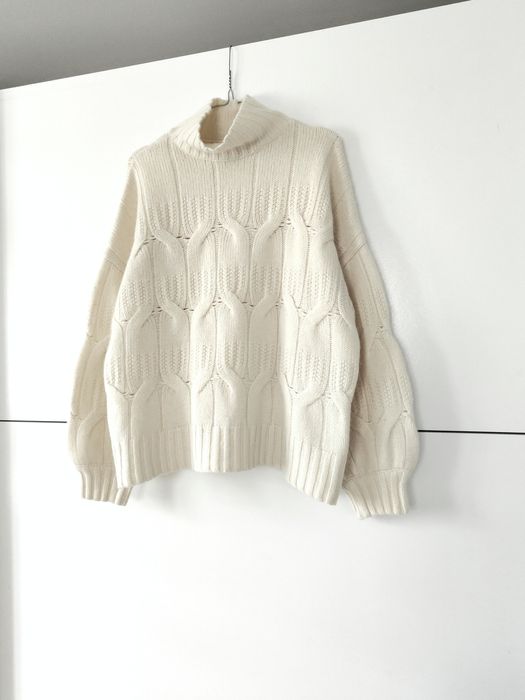 Sweter Massimo dutti 38 M kremowy ecru wełniany półgolf pleciony
